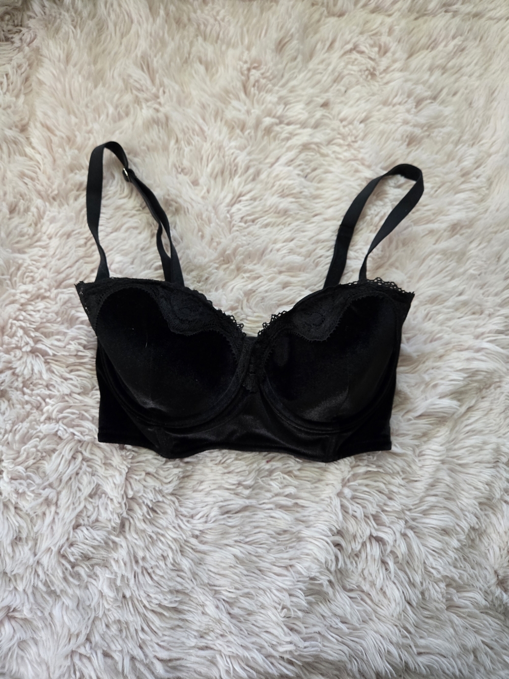 Victoria's Secret Black Velvet Lace-Trim Longline Bra